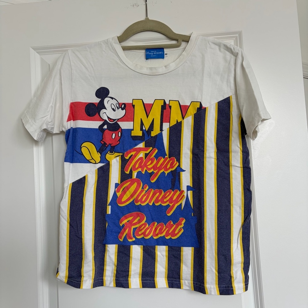 Disney White Mickey Graphic Tee with Blue, Yellow & Red Accents